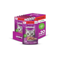 Pack Ração Úmida Whiskas Sachê Carne ao Molho para Gatos Adultos 85 g - 20 unidades