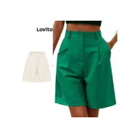 Lovito Casual Shorts Plissados Liso com Bolsos para Mulheres LNL43146