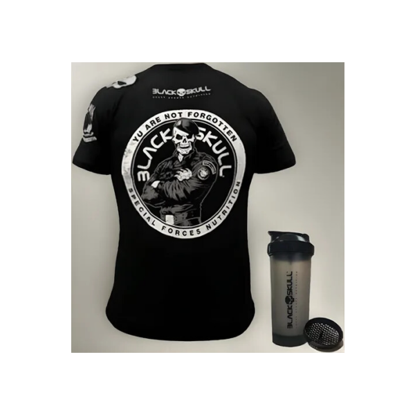 Camiseta Black Skull Dry Fit Caveira Preta + Coqueteleira