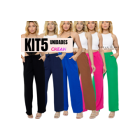 Kit 5 Calças Feminina Pantalona Cintura Alta Tecido Duna