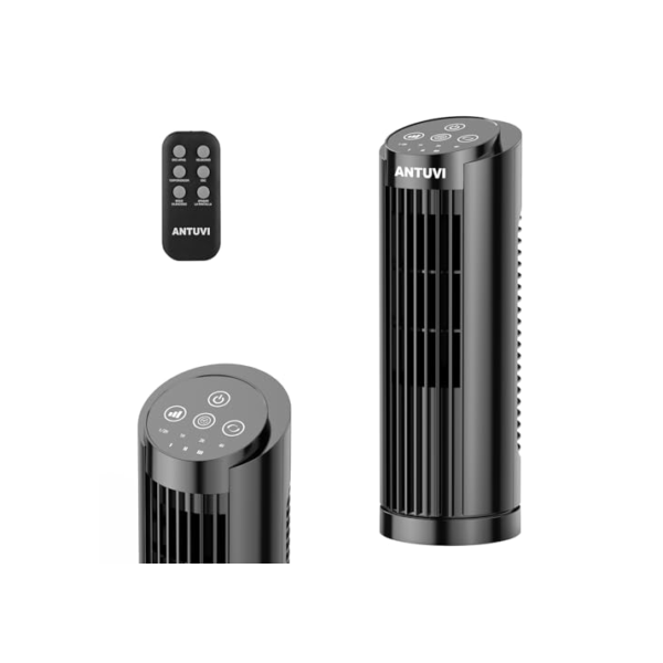 Ventilador da Torre Mini 32cm/13'', Ventilador de Secretária, Controle Remoto, Velocidade Ajustável, Temporizador, Economia de Energia, Preto 220V