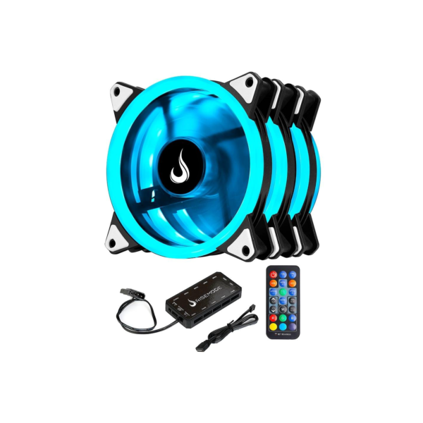 Kit Com 3 Ventoinhas Rise Mode, 120mm, RGB, Preto - RM-FN-02-RGB