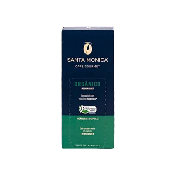 Cápsulas de Café Gourmet Orgânico Medium Roast, Café Santa Monica, Compatível com Nespresso, Contém 10 Cápsulas