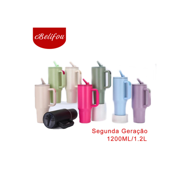 Belifou Garrafa Térmica Portátil De Aço Inoxidável 1200ml/1.2L Com Tampa E Canudo