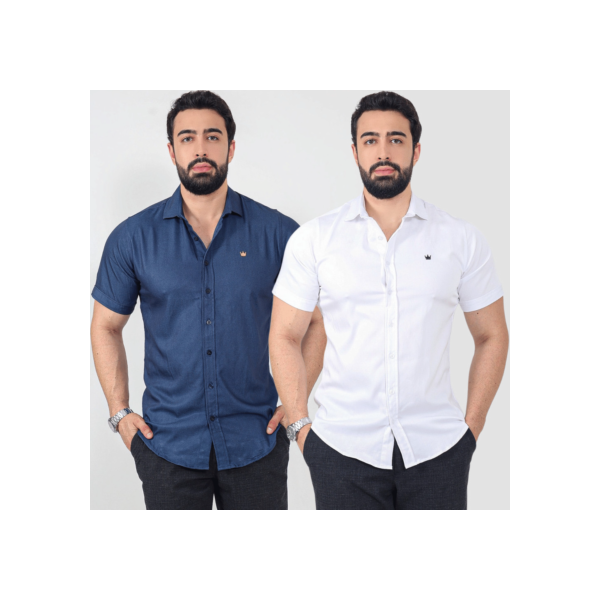 Camisa Masculina Manga Curta Social Casual Lycra Tencel Slim Fit Luxo