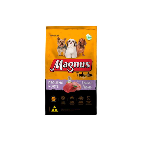 Ração Magnus Premium Todo Dia 15Kg Cães Adultos Pequeno Porte Sabor Carne e Frango Adimax
