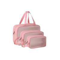 Kit3 Necessáires Feminina Maquiagem Cosméticos Viagem Praia Camping Impermeavel Loja Infor Cor Rosa