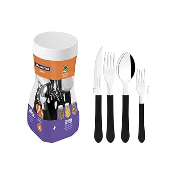 Faqueiro Tramontina Leme com Lâminas em Aço Inox e Cabos de Polipropileno Preto 20 Peças