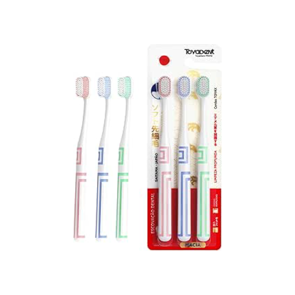 TOYADENT PRIME Escova de Dente para Adultos – Kit com 3 Unidades, Cerdas Macias, Para Viagem, Cores Variadas, Médio, Proteção Gengival