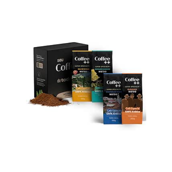 Coffee Mais Torrado e Moído│ Kit Família com 4 Pacotes → 1 Clássico + 1 Chapada de Minas + 1 Mantiqueira de Minas + 1 Cerrado Mineiro│Café Super Especial │100% Arábica │ Torra Média │ 4 x 250g