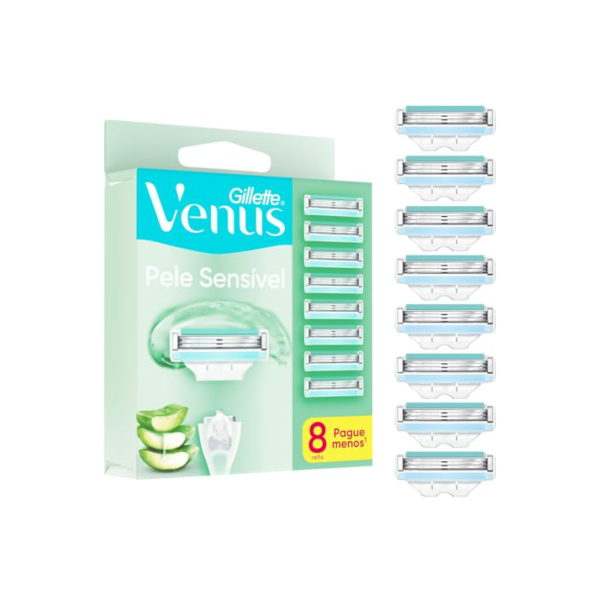 Gillette Venus Pele Sensível Carga para Aparelho de Depilar com Aloe Vera, 8 uds