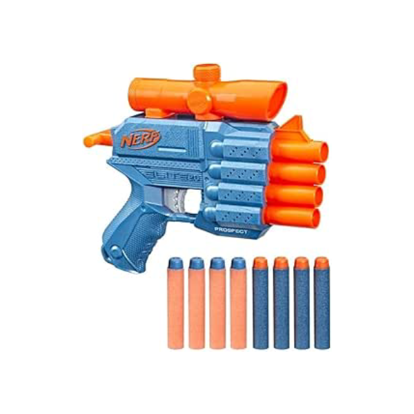 Nerf, Lançador de Dardos, Elite 2.0, Prospect QS-4 - Mira Acoplada, 4 Tubos Frontais, Inclui 8 Dardos - A partir de 8 Anos