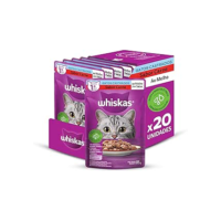 Pack Ração Úmida Whiskas Sachê Carne ao Molho para Gatos Adultos Castrados 85 g - 20 unidades