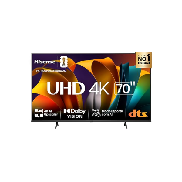 Hisense Smart TV UHD 4K DLED 70" Polegadas 70A6N com HDR10+ Dolby Vision Game Mode Controle por Voz Alexa Built-In AirPlay