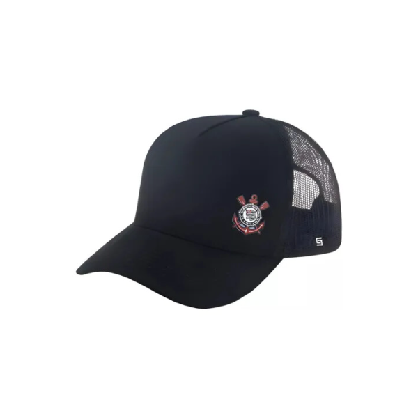 Boné Corinthians Silk 3d Frontal Licenciado Trucker Timão Cor Preto