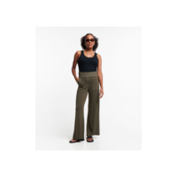 Calça Pantalona em Moletinho com Detalhes Pespontados Contrastantes Verde Oliva