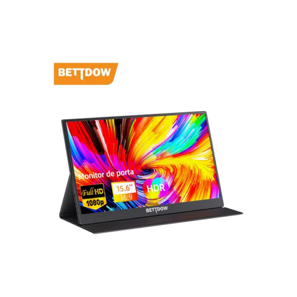 Monitor Portátil Bettdow Brand/ Full Hd Ips 15.6 Compatível Com A Cor Preta Hdmi/tipo C/ Usb C Extendida Psp Gamer Plug And Play / Extensor De Tela/ Compatível Pc Tablet Notebook Smartphone