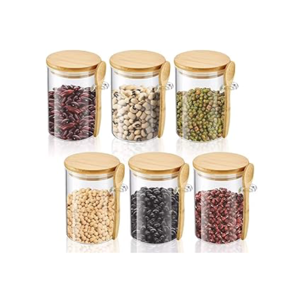 Pote de Vidro Redondo com Tampa Hermética de Bambu e Colher 250ml Kit de 3, 6 ou 10 Unidades (6)