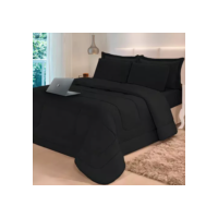 Jogo De Cama 6 Peças Aconchego Dupla Face Casal Queen Preto Desenho Do Tecido Liso