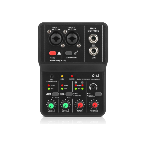 TEYUN Q-12 Interface de Áudio Placa de Som 2 Canais Placa De Som Mixer Mini Mesa de Som Mixer Profissional Para Estúdio