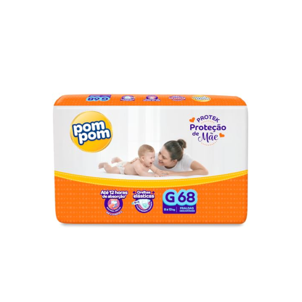 Fralda Pom Pom Protek Proteção de Mãe Hiper G 68 Unidades