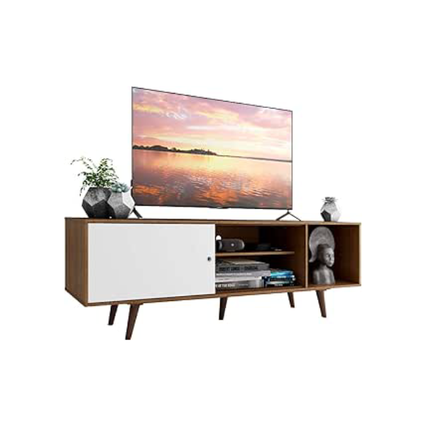 Rack Madesa Dubai para TV até 65 Polegadas com Pés - Rustic/Branco/Rustic