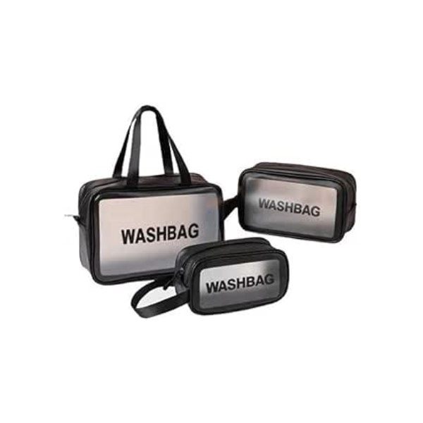 Kit 3 Necessaire Transparente Organizador Maquiagem Bolsa Mala-Vende Mais (Preto)