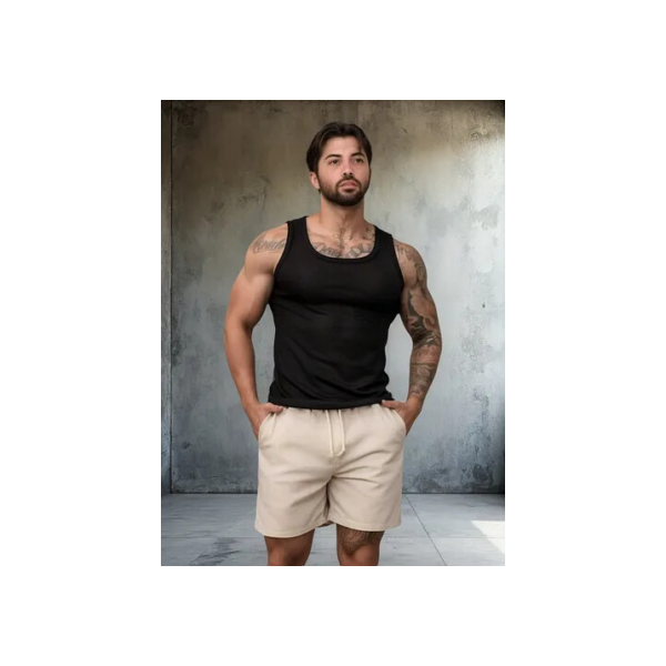 Short De Linho Masculino Básico Bermuda Cordão Bolsos Praia