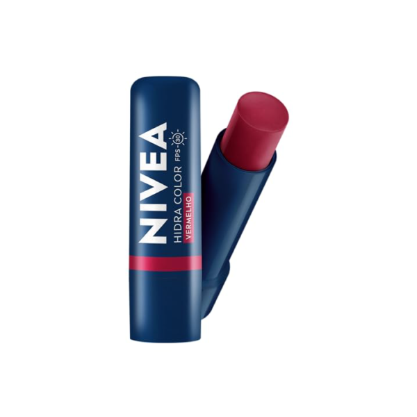 NIVEA Hidratante Labial Hidra Color 2 em 1 Vermelho 4,8g - Combina cor intensa e hidratação enriquecida com Manteiga de Karité, Óleo de Amêndoas orgânico e Vitamina E