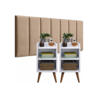 Conjunto Cabeceira Cama Casal 1,40 Modulada Com Criado Quarto MAX - Bege com Branco