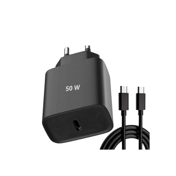 Carregador Super Turbo 50W Ultra Rápido USB-C E Cabo USB Tipo C de 1m - Compatível com Celulares Samsung Motorola iPhone 15 Tablets e Notebooks – Homologado Anatel Alta Performance e Segurança