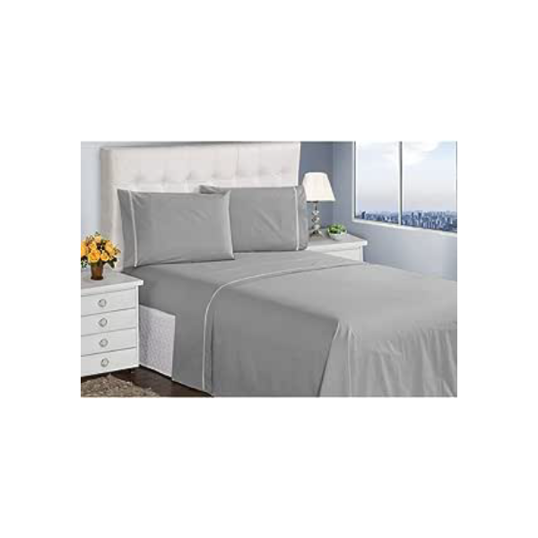 Jogo de Cama Casal Queen King Lençol Fronhas 400 Fios 4 Peças Ponto Palito Casa Dona (Casal, Prata)