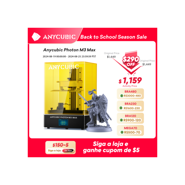 ANYCUBIC Photon M3 Max LCD Impressora 3D 13" 7K Serigrafia monocromática de alta resolução 3D com enchimento automático de resina
