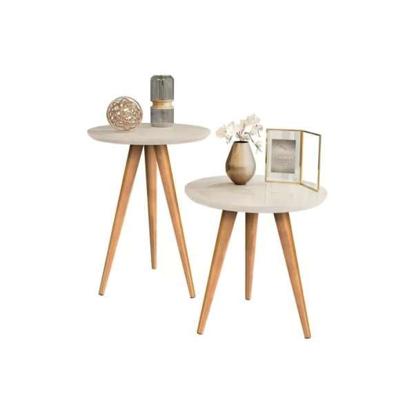 Duas Mesinhas Laterais Sofa Sala Madeira Canto Maravilhosas Cor Off white MDF House Store