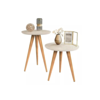 Duas Mesinhas Laterais Sofa Sala Madeira Canto Maravilhosas Cor Off white MDF House Store