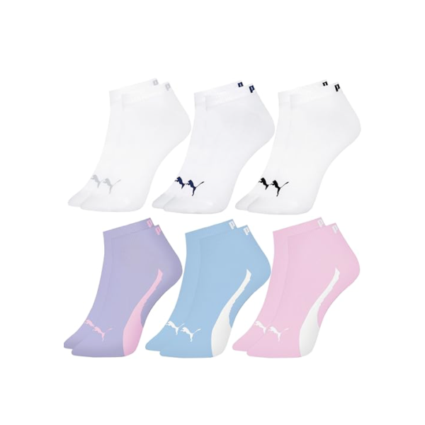 PUMA Kit 6 Pares Meia Sapatilha Esportiva Cano Curto Feminina Adulto, 1 Azul Claro - 3 Branco - 1 Lilás Claro - 1 Rosa Claro, 34-39