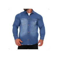 Camisa Jeans Masculina Azul Médio