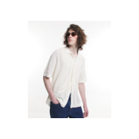Camisa Relaxed em Tricô com Listras e Textura Vazada Off White