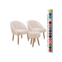 Kit 02 Poltronas Lua e 01 Puff Redondo para Sala Decorativa Pés Palito Suede Aninha Decor