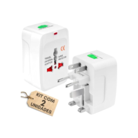 Kit 2 Adaptadores Tomada Universal Padrão Internacional, Adaptador Mais de 150 Países, Para Viagem, Bivolt, EUA, UK, JP, AU, EU - TKLA