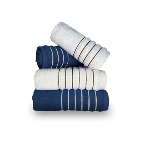 Toalhas de Banho Algodão Absorção Alta, 80x1,50m, Conjunto 4 Peças (Azul e Branco)