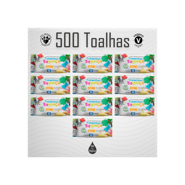 Kit 10 Pacotes Toalhas Umedecidas TURMINHA DA BAGUNÇA - 50 Folhas 20 x13 cm