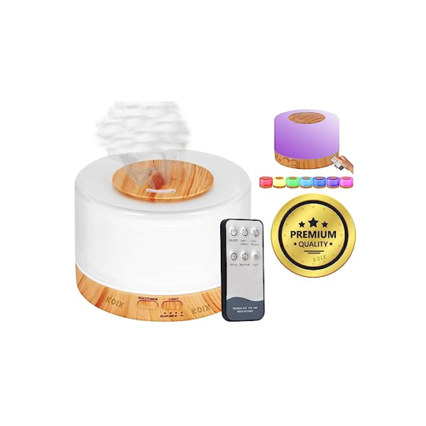 Difusor De Aromas, Umidificador De Ar Ultra-Sônico 500Ml, Difusor De Óleo Essencial, Abajur Led, Lâmpada Colorida Com Controle Remoto (Madeira Clara)