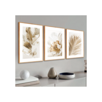 Kit 3 Quadros Decorativos Folhagem Dourada Gold Sala Grande Moderno