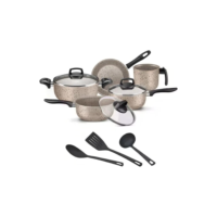 Jogo De Panelas 8 Peças Teflon Antiaderente C Tampa De Vidro Cor Vanilla Ceramic