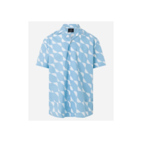 Camisa Relaxed em Tricoline com Estampa Geométrica Azul/ Branco