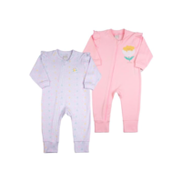 Macacao Bebe Suedine Menina Ziper Estampado e Liso Kit Macacão Suedine Algodao Bolinhas e Flor 2 Pc - Rosa GG