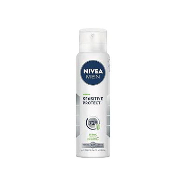 NIVEA MEN Desodorante Antitranspirante Aerossol Sensitive Protect 150ml - Proteção prolongada de 48h, peles sensíveis, com óleo de abacate e extrato de camomila, minimiza a irritação da pele