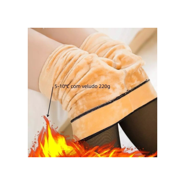 Meia-Calça Térmica Forrada Peluciada Translúcida De Lã Quente Feminina Para Inverno