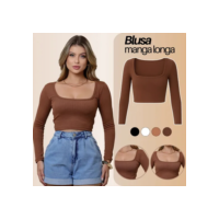 Cropped Feminino Liso Manga Longa Moda Instagram Até G